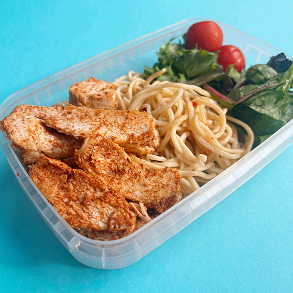 Fresh Fajita Chicken with Noodles, served by Macro Based Diner Healthy Meal Prep for a flavorful, satisfying meal