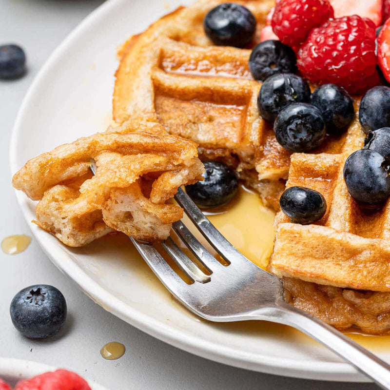 "Fresh Protein Waffles With Fruit, served by Macro Based Diner Healthy Meal Prep for a nutritious, energising breakfast