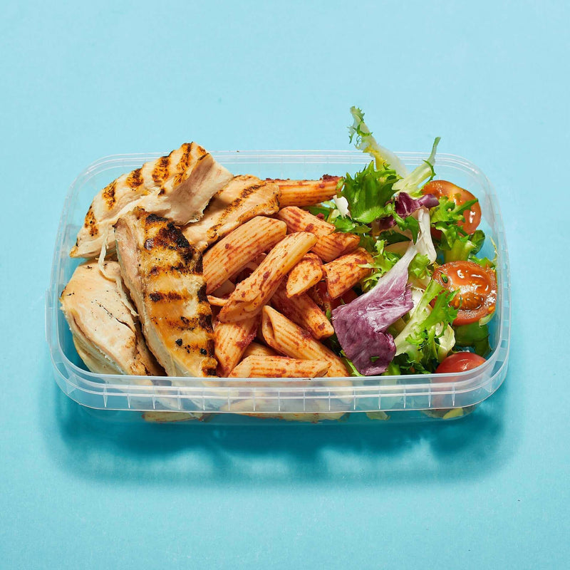 Chargrilled Chicken with Tomato Pasta Salad, offered by Macro Based Diner Healthy Meal Prep for a refreshing, nutritious meal.
